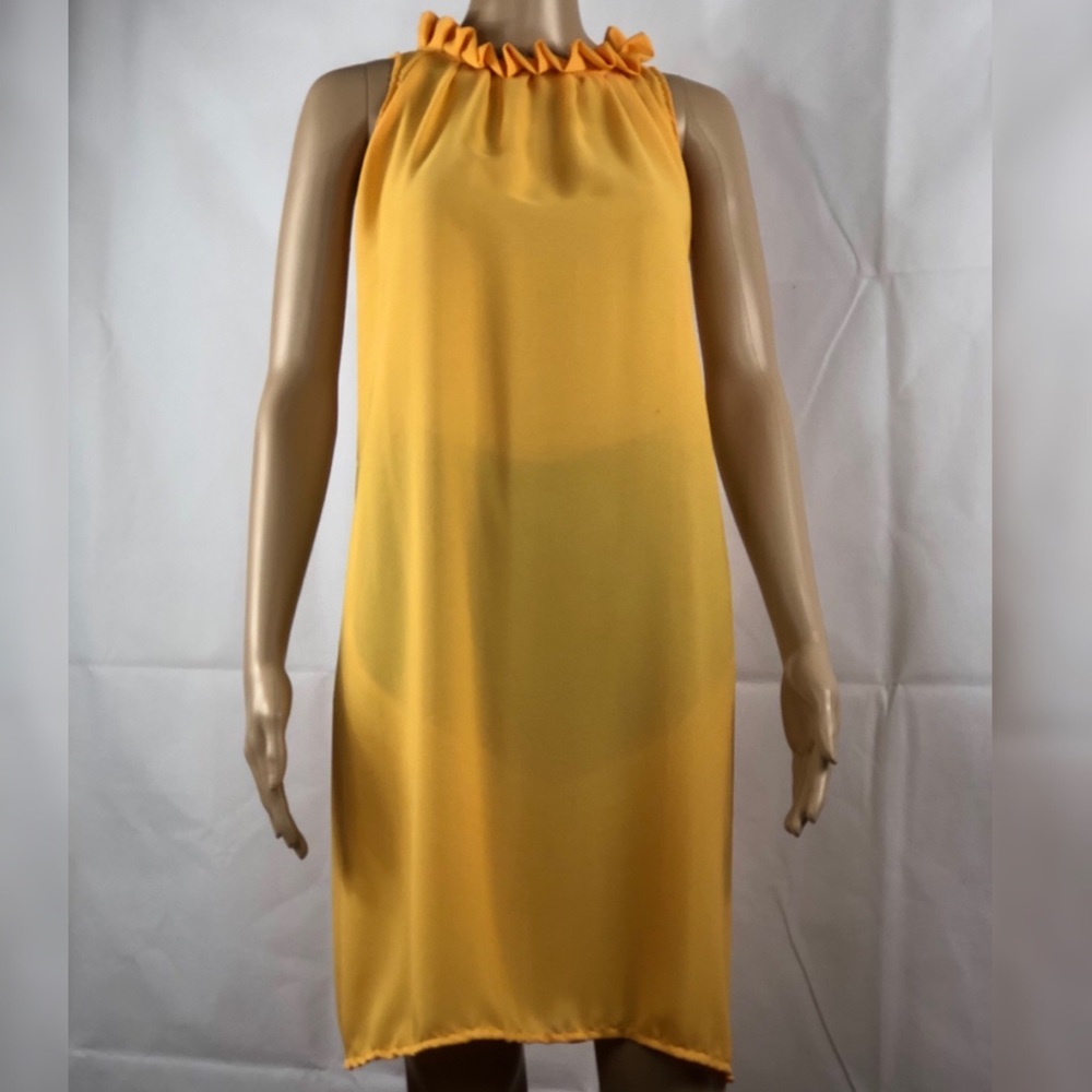 yellow Ruffled neck dress
